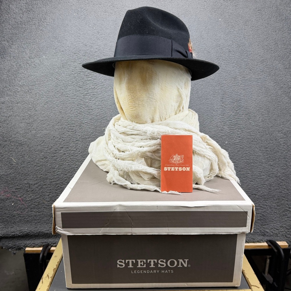Stetson The Sovereign Fedora Black Fur Felt Hat Size 7 1/8 Made in USA